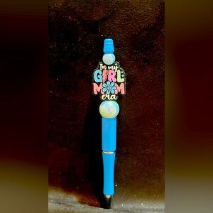 Blue 'Girl Mom' Beaded Pen